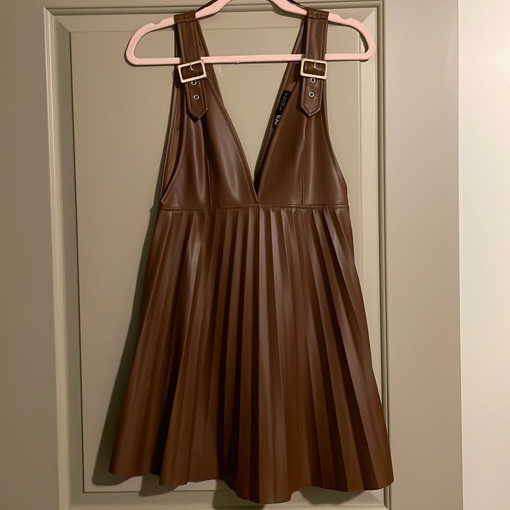 Zara faux leather pinafore dress